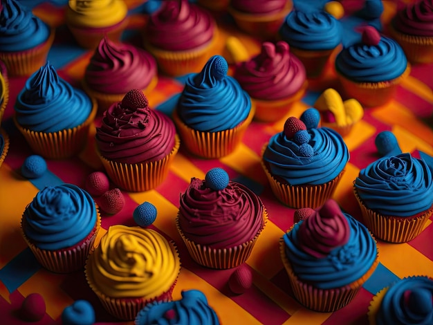 Cupcakes su uno sfondo colorato ai generativo