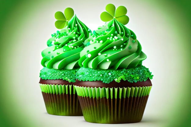 Cupcakes verdi per il giorno di San Patrizio realistico Ai generativo