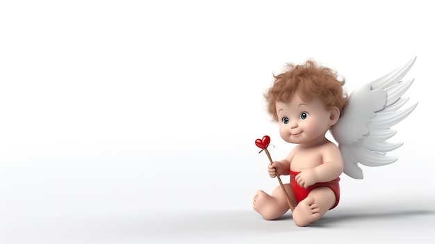 Cupido carino bambino 3d con le ali e un cuore