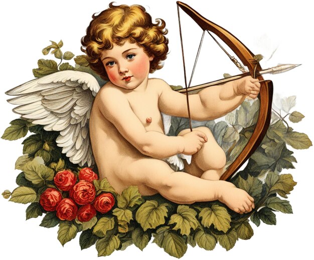 Cupido che si riposa dopo aver sparato la sua freccia illustrazione vintage isolata su uno sfondo trasparente