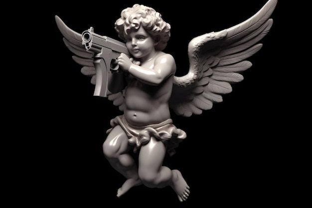 Cupido con una pistola su sfondo nero