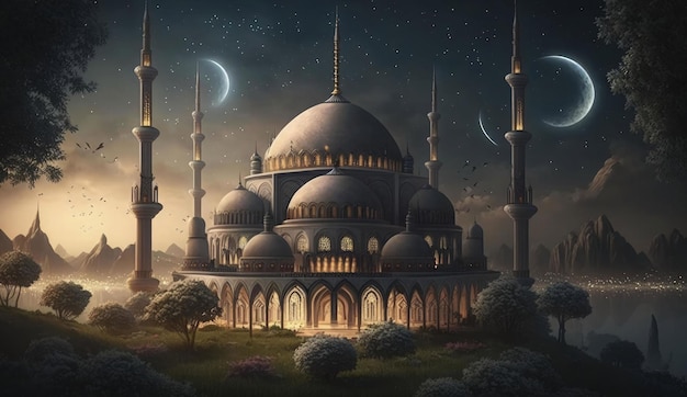 cupola della moschea di roccia nella moschea notturna di notte
