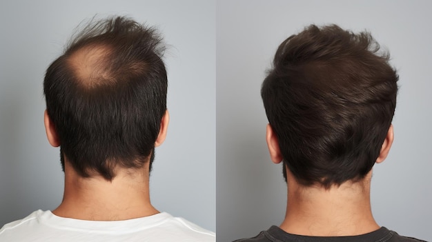 Cura dei capelli Concept trapianto capelli degli uomini vista dal backhair prima e dopo