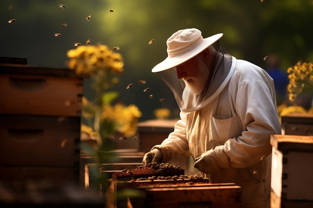 cura dell'apicoltore dell'apiario miele naturale generativo ai