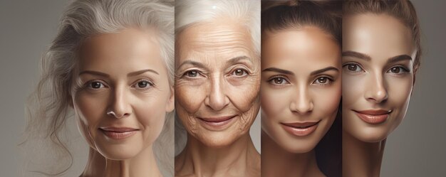 Cura della pelle bellezza sorridente donne di età diversa trucco e cosmetici generativo ai