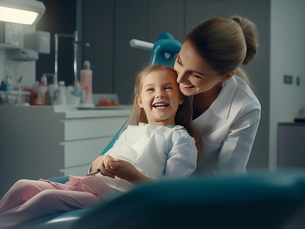 Cura dentale Dentista femminile Lustrare i denti dei bambini