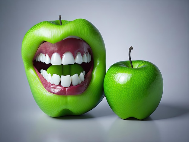 Cure odontoiatriche bel sorriso di denti bianchi sani e mela ai generativa