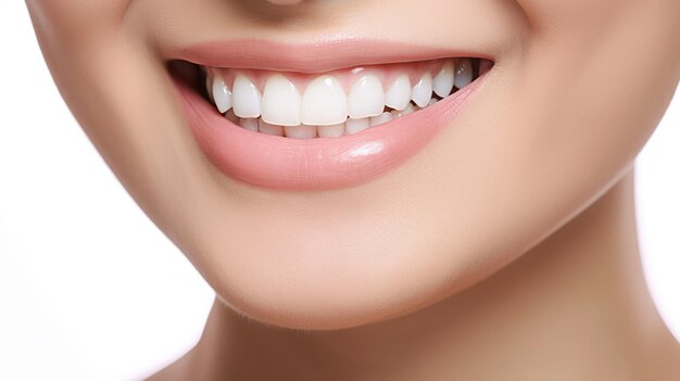 Cure odontoiatriche bel sorriso largo di donna sana denti bianchi coloseup dentista sbiancamento dei denti