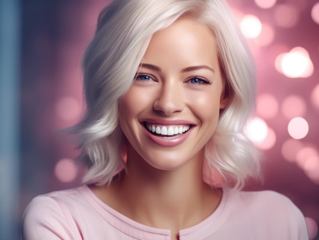 Cure odontoiatriche bel sorriso largo di donna sana denti bianchi coloseup dentista sbiancamento dei denti