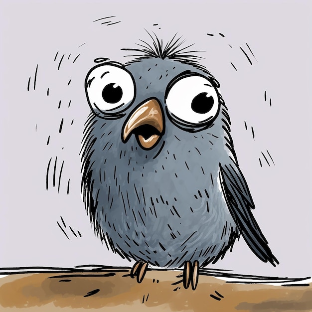 Curious Derpy Cartoon Bird Semplifica illustrazione disegnata a mano