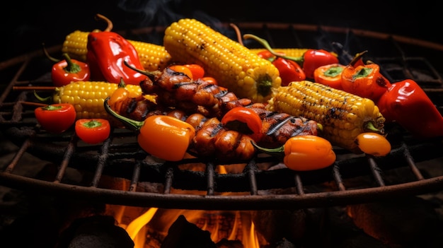 Curry alla griglia popolare al barbecue con mais e peperoncini