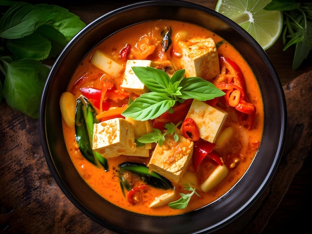 Curry rosso profumato e speziato con verdure e tofu Generative AI