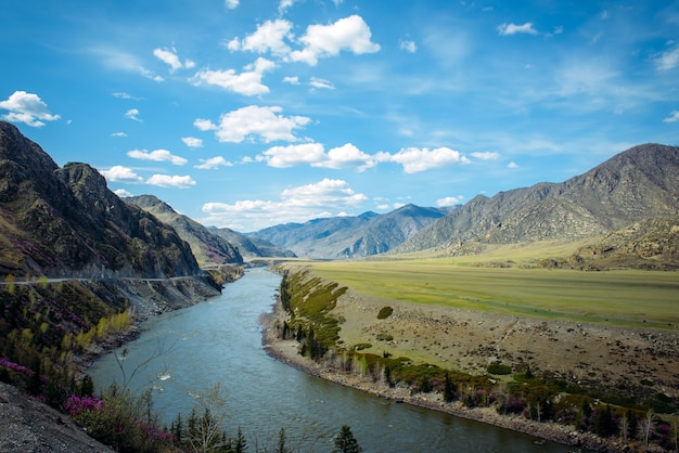 Curva del fiume Katun, tratto Chui, strada per la Mongolia.