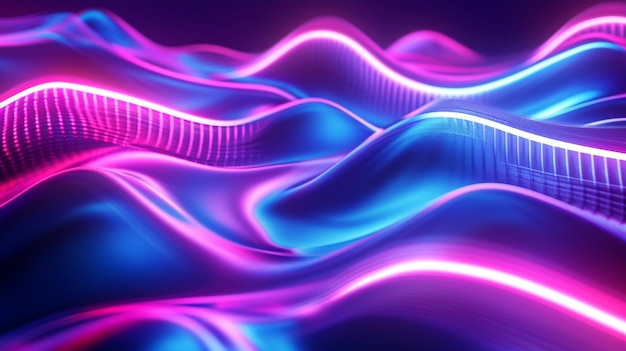 Curve e onde di luce al neon che modellano una visione futuristica