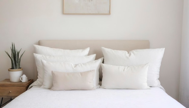 cuscino beige su un letto bianco