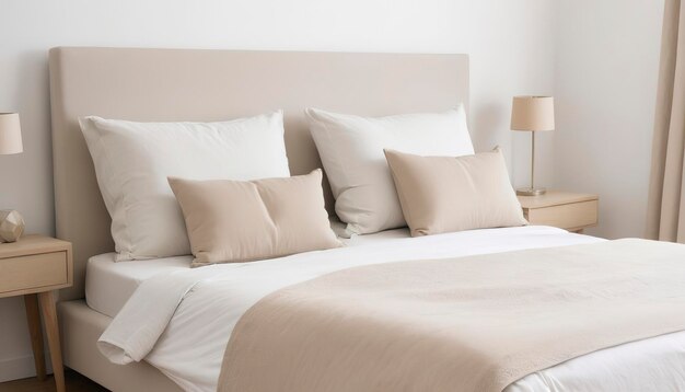 cuscino beige su un letto bianco