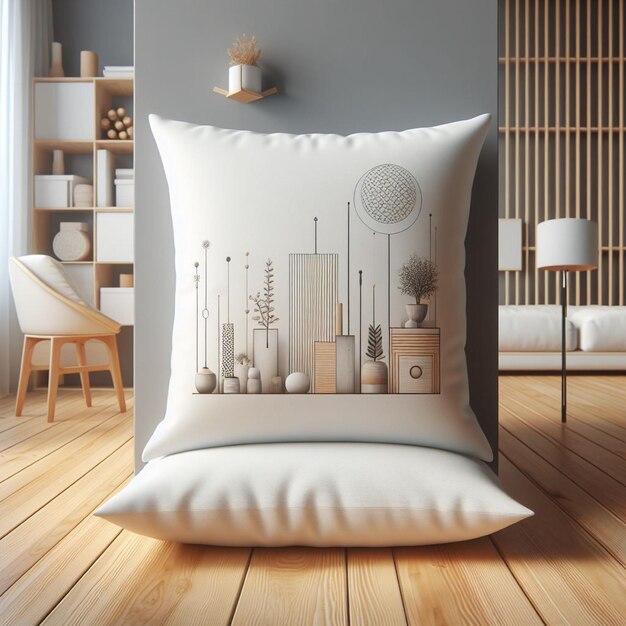 cuscino quadrato bianco in una stanza moderna modello di cassa di cuscino vuoto per la tua presentazione di design grafico