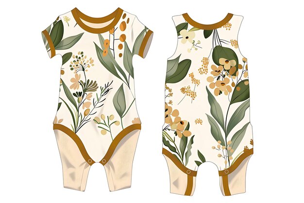 Cut Romper con specie di piante botaniche Illustrazioni Wr Illustrazione Collezione di abbigliamento piatto