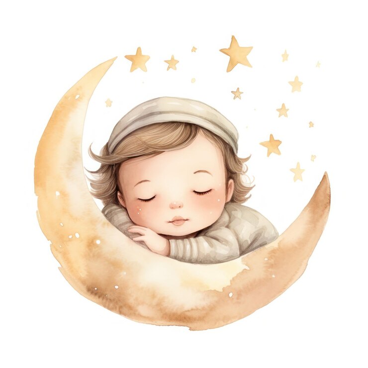 Cute acquerello bambino buona notte luna Illustrazione AI GenerativexD