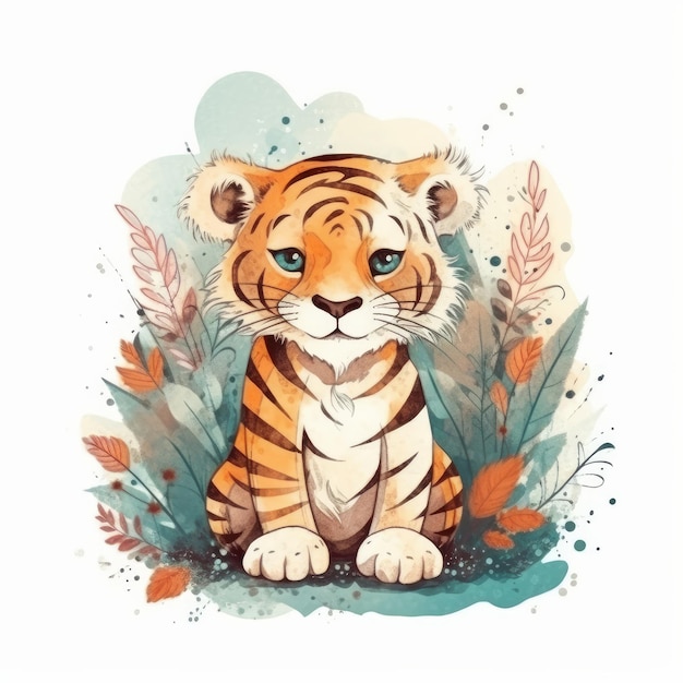 Cute acquerello bambino tigre Illustrazione AI GenerativexD