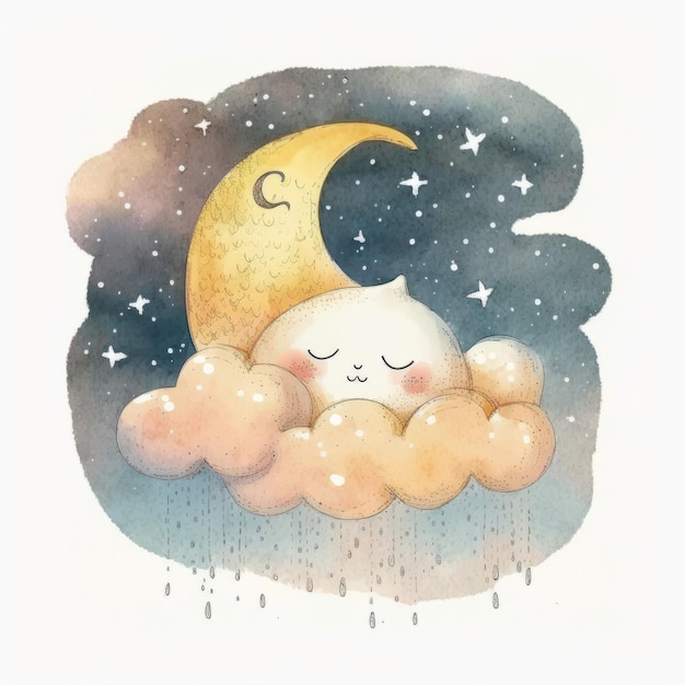 Cute acquerello luna Illustrazione AI GenerativexA