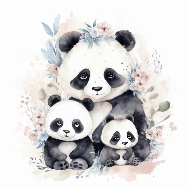 Cute acquerello panda famiglia Illustrazione AI GenerativexA