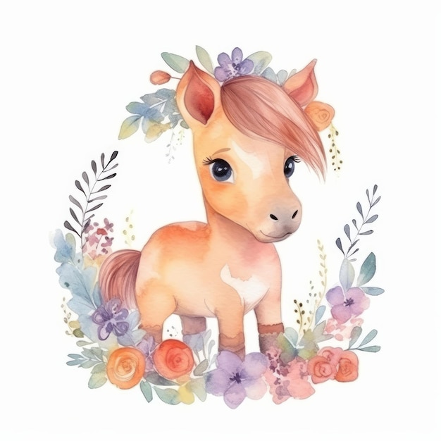 Cute acquerello pony Illustrazione AI GenerativexA