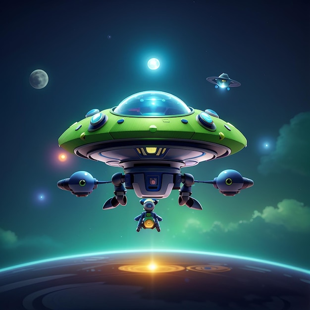 Cute Alien Flying With UFO Cartoon Vector Icon Illustrazione Scienza Tecnologia Icon Concept Isolato Premium Vector Flat Cartoon Style