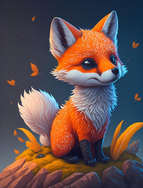 Cute Animal Fox Illustrazione in arte vettoriale 3D