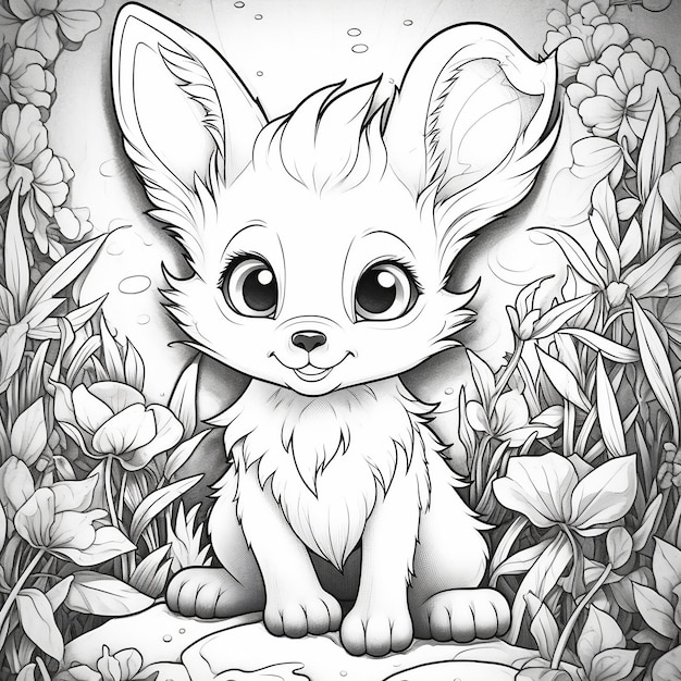 Cute Animal Line Art Colorazione AI generativa