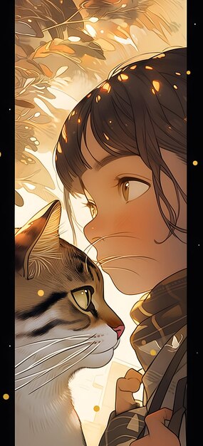 Cute Anime Girl con la sua illustrazione manga del gatto