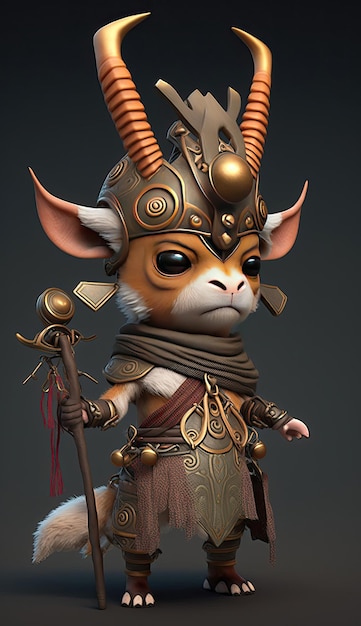 Cute Antelope Animal Warrior Modello di gioco 3D Generative AI