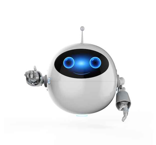 Cute assistant artificial intelligence robot no leg finger point