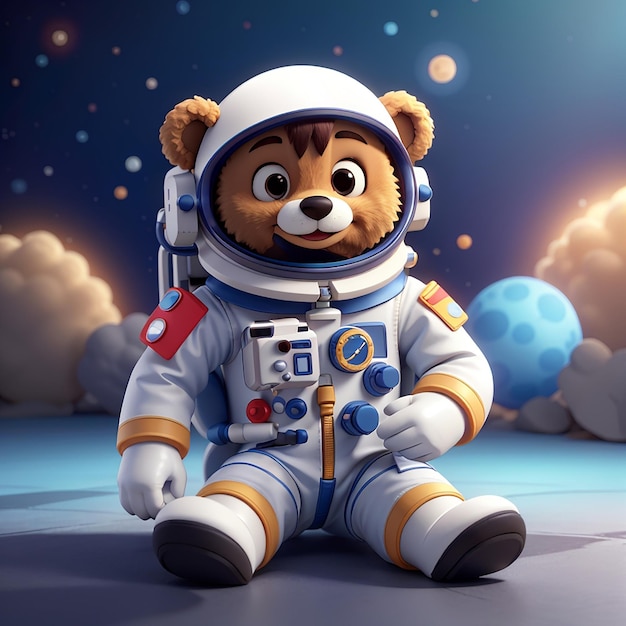 Cute Astronaut Hug Teddy Bear Doll Cartoon Vector Icon Illustrazione Scienza Tecnologia Icon Concept Isolato Premium Vector Flat Cartoon Style