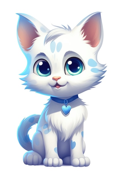 Cute baby Cat in stile cartone animato su sfondo bianco AI generativa