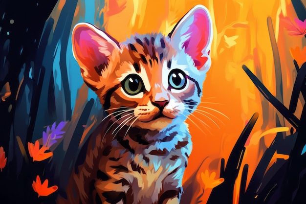 Cute baby cat nella giungla Immagine bella illustrazione Generative AI