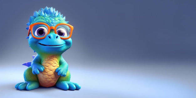 Cute_baby_dinosaur_in_glasses_3d_cartoon con copia spazio