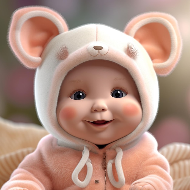 Cute Baby Doll indossa Bonnet AI Generato