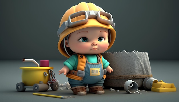 Cute Baby Engineer nel casco da costruzione