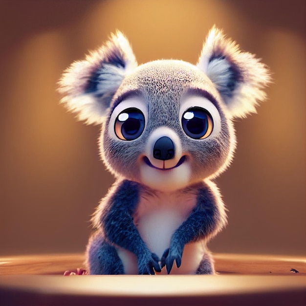 Cute baby koala nell'habitat naturale animale australiano rendering 3D fumetto illustrazione