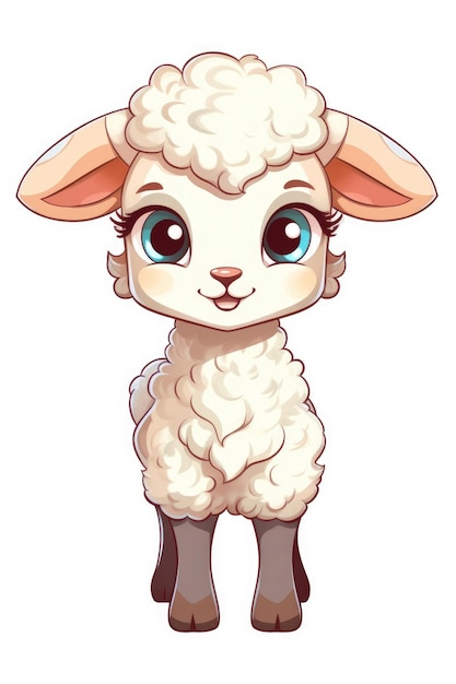 Cute baby pecore in stile cartone animato su sfondo bianco AI generativa