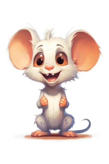 Cute baby Rat in stile cartone animato su sfondo bianco AI generativa