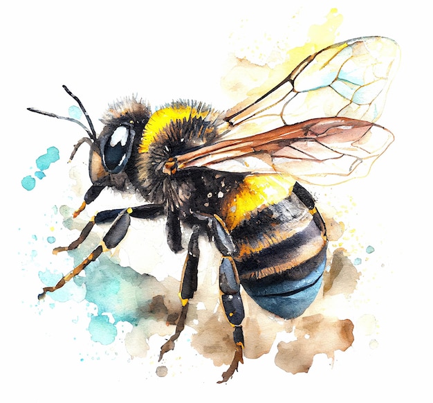 Cute Bee disegnata a mano colore acquerello illustrazione insetti animali