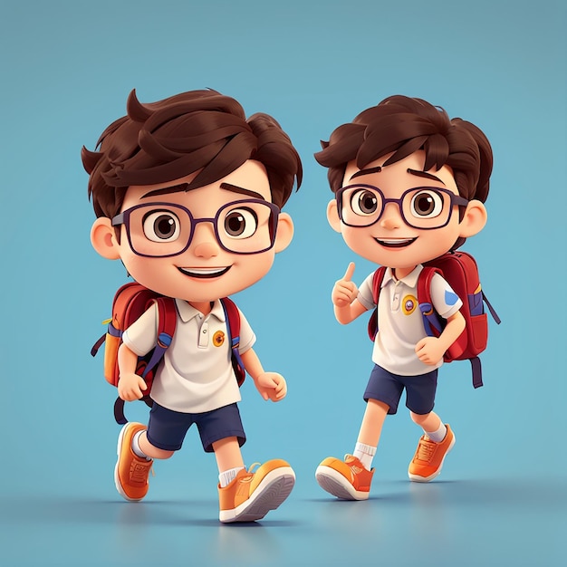 Cute Boy Going To School Cartoon Vector Icon Illustration People Education Icon Concept Isolato Premium Vector Flat Cartoon Style