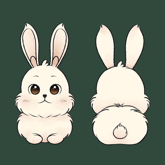 Cute bunny with carrot leaves and strawberry pattern cartoon with green background