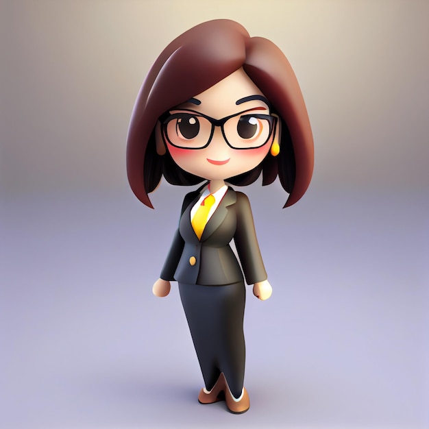 Cute businesswoman 3D character design Illustrazione di un'imprenditrice femminile di cartoni animati