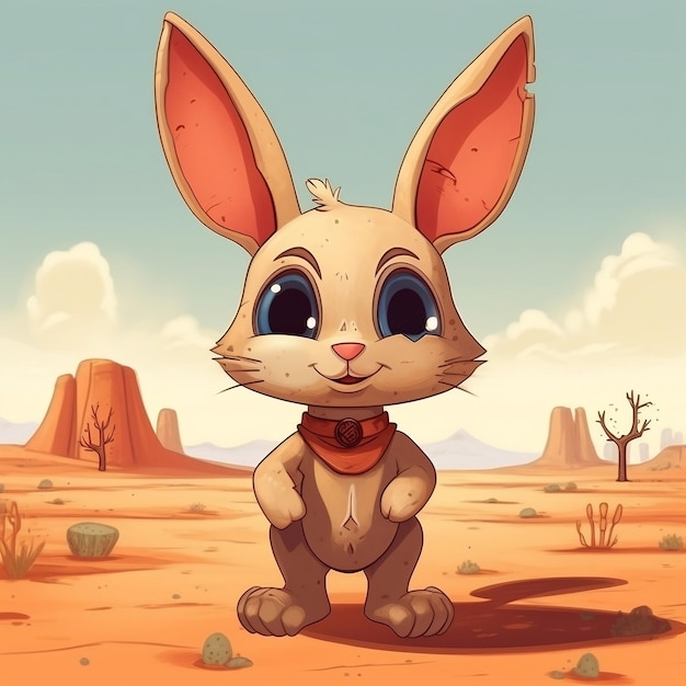 Cute Cartoon Jackrabbit nel deserto IA generativa