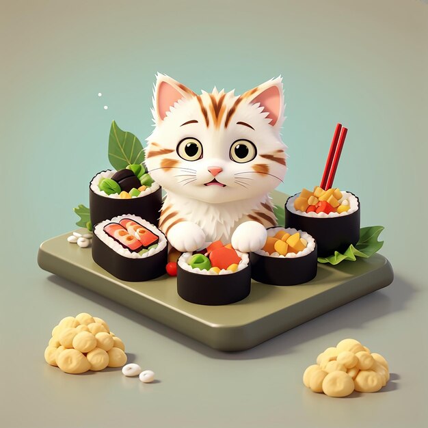 Cute Cat Sushi Cartoon Vector Icon Illustration Animal Food Icon Concept Isolato Premium Vector Flat Cartoon Style