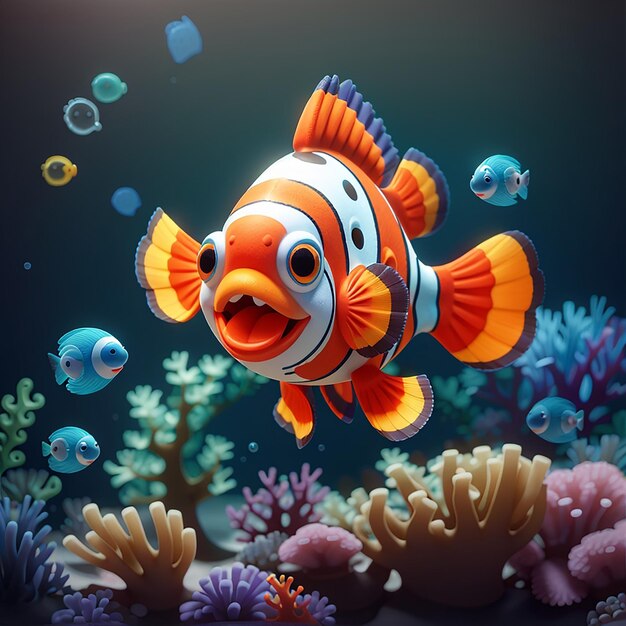 Cute Clownfish Swimming Cartoon Vector Icon Illustration Animal Nature Icon Concept Isolato Premium Vector Flat Cartoon Style