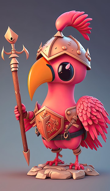 Cute Flamingo Animal Warrior Modello di gioco 3D Generative AI